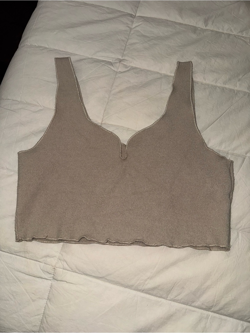 Zara Taupe V-Notch Ribbed Crop Tank - Women